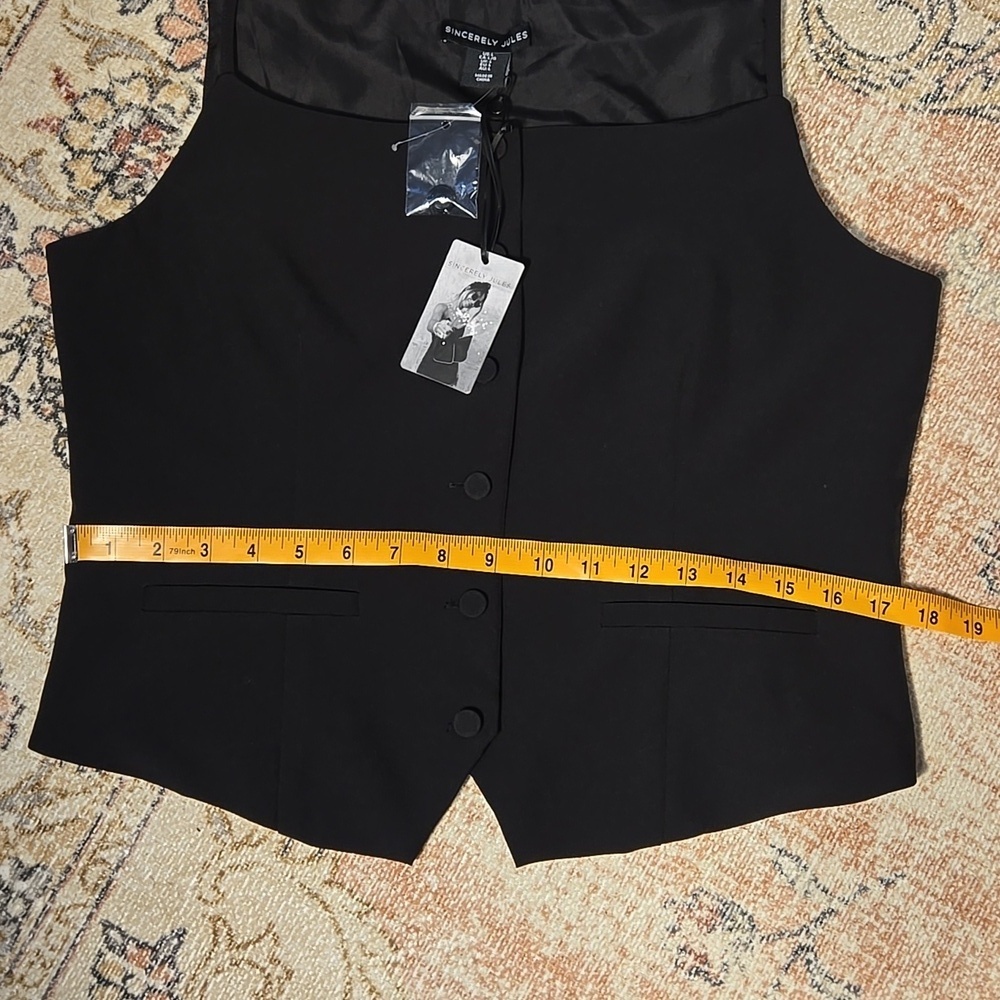 Sincerely Jules Women's Button Up Black Spaghetti Strap Lined Vest Size Large - Picture 9 of 9